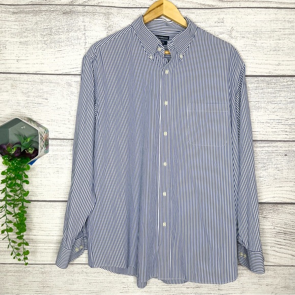 Croft & Barrow Blue & White Striped Button Down Shirt  Men’s Size 18 34/35 - Picture 1 of 7